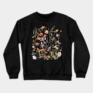 Flora pattern. Dry wildflowers and butterflies in boho style. Crewneck Sweatshirt